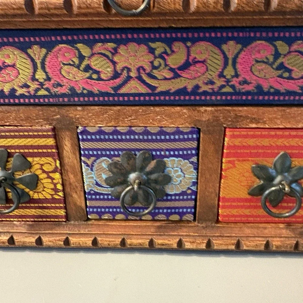 Vintage  Carved Wooden Spice Storage Jewelry Box Chest Indian Hippie Boho Heavy